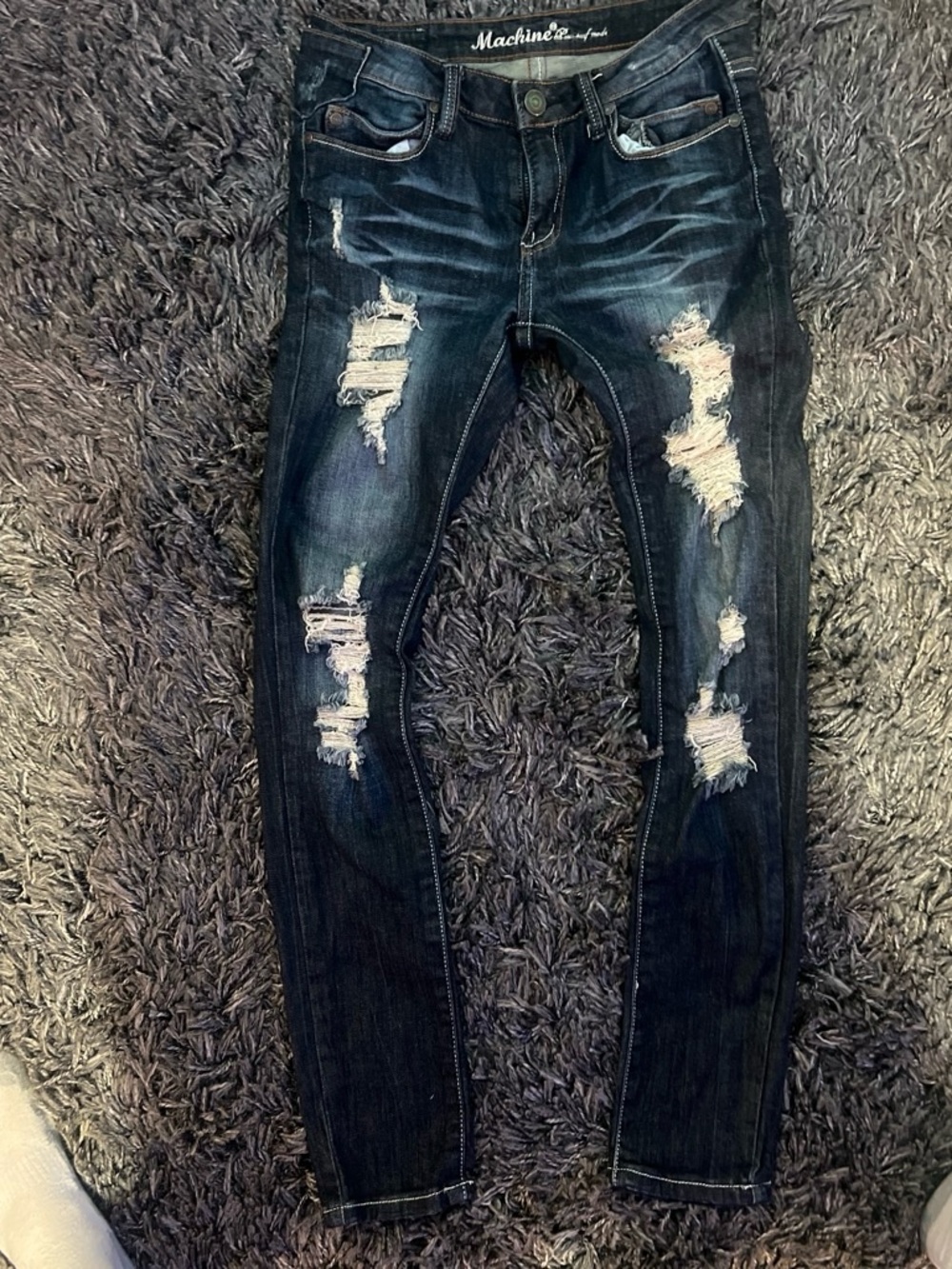 Machine Dark Blue Distressed Skinny Jeans